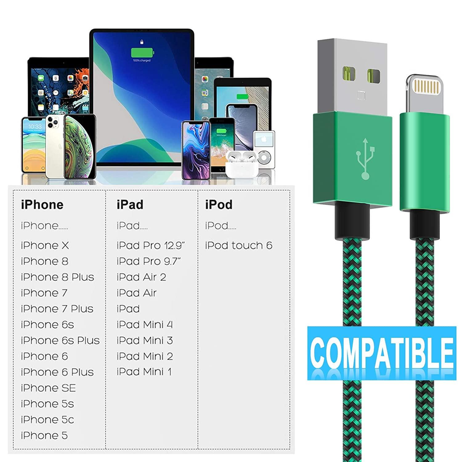 QC 3.0 4-Port LED Car Charger & 10FT Orange Nylon iPhone Cable Combo