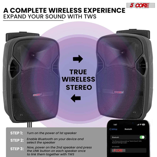 5Core 10 inch PA Portable Bluetooth Party Speaker Karaoke Boombox + 2